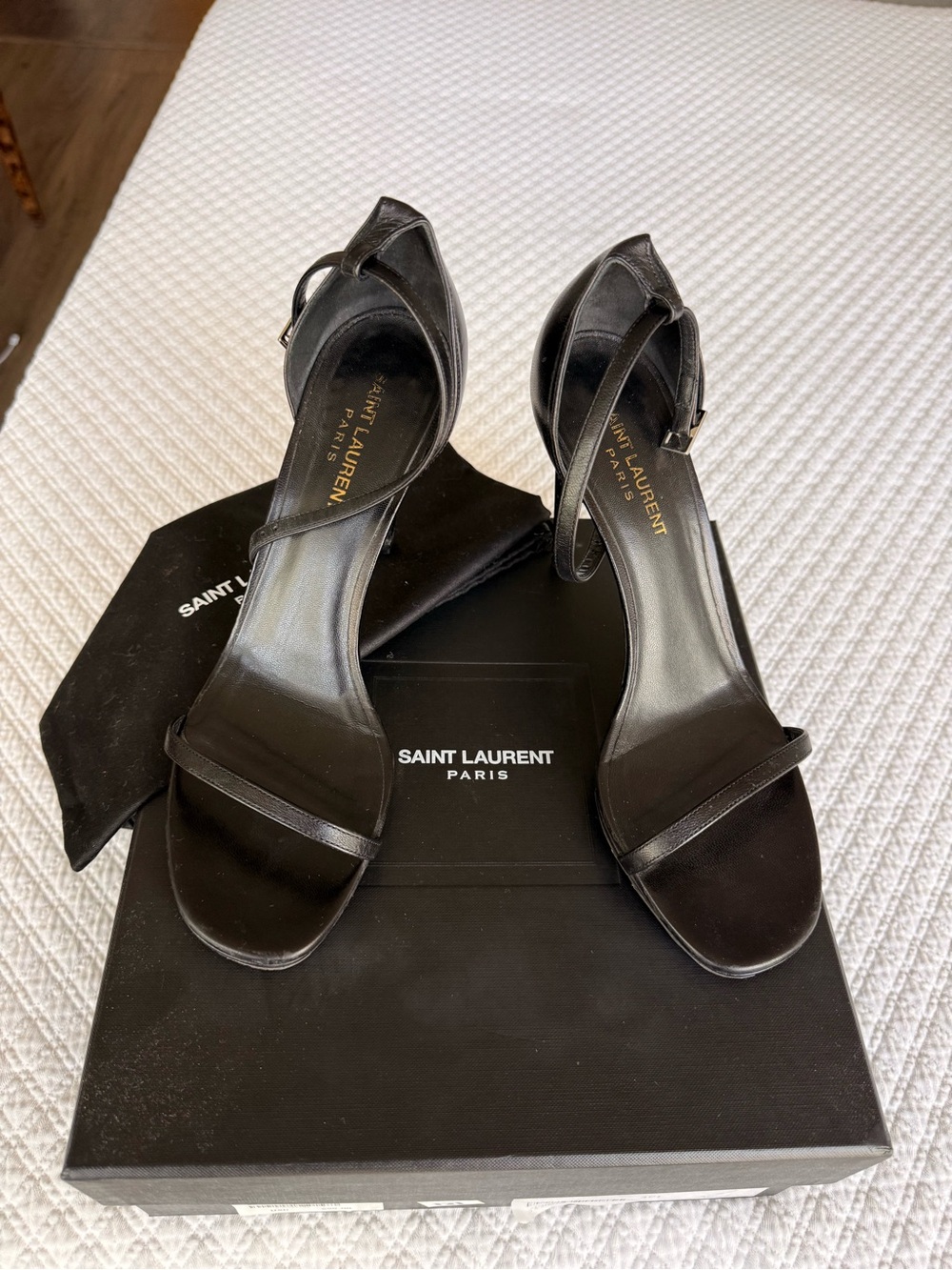 Saint Laurent Black Leather Jane 90mm Ankle Strap Heels | YSL | Luxury
